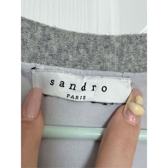 Sandro Paris Cashmere Blend Lightweight Gray Girl Split Back Button Cardigan M - Picture 4 of 16